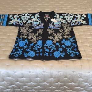 Johnny Was Black and Blue Embroidered Jacket